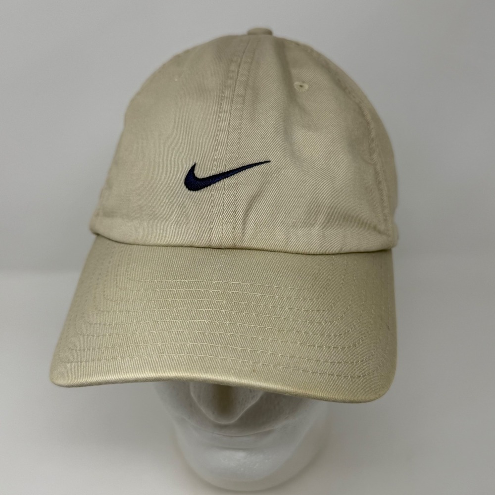Vintage 90's Nike Heritage Swoosh Hat Khaki Tan Adjustable La Fea Embroidered